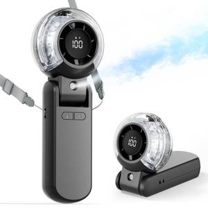 lot 25915 image: TriPole Misting Fan Portable Handheld Turbo Fan with Mist, LED Display, Foldable High Speed Airflow Mini Fans, Rechargeable Personal Mister with Water Spray Bottle for Summer Trip Beach Camping, Black