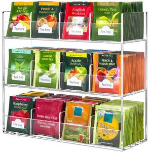 lot 25921 image: BEYGORM Acrylic Tea Bag Organizer for 216 Tea Packets, No Assembly Required, Display Holder for Countertop, Vertical Tea Bag Caddy for Cabinet, Tea bar Accessories, Teabags Storage Containers - Retail $36