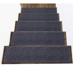 lot 25924 image: Indoor and Outdoor Carpet Stair Treads - 32 x 8 Non-Slip Stair Treads Carpet for Wooden Steps - Rubber Stair Tread Mats - Stair Rugs Anti Slip for Kids Elders and Dogs Grey Set of 14 - Retail $63