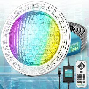 lot 25930 image: 10 LED Pool Light, 12V AC Underwater Pool Spa Lights for Inground Pools, 300W Equivalent, Static Colors & Dynamic Effects, 50Ft Cord, Remote, Transformer, Fits Pentair, Hayward, Jady Niches - Retail $199