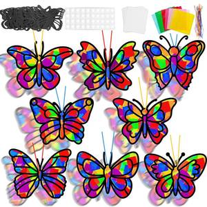 lot 25960 image: Lonfliness 32 Sets Butterfly Suncatcher Craft Kit DIY VBS Window Stain Glass Effect Paper Butterfly Sunday School Classroom Decors Spring Easter Art Craft Creative Activity Project Kid Gift Favor - Retail $17