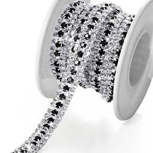 lot 25963 image: Junkin 3 Rows 6 Yards Crystal Rhinestone Trim Close Chain Bling Diamond Rhinestone Jewelry Chain for Crafts DIY Sewing Clothing Wedding Party Making Decorations Bridal Embellishments(Black and White) - Retail $14