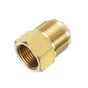 lot 25964 image: YELARXI Brass Flare Tube Fitting Coupling Gas Adapter, 34 Male Flare x 58 Inch Female SAE Thread Pipe Connector Fit for air Conditioning HVAC Automotive Grills (Gold) - Retail $10