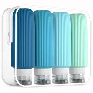 lot 28146 image: Mrsdry Travel Bottles for Toiletries, Large 6oz Travel Size Containers, BPA Free Leak Proof Tubs Refillable Liquid Accessories with Toiletry Bag for Cometic Shampoo and Lotion Soap (4 Pack) - Retail $17