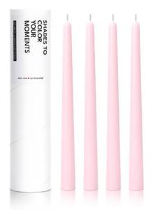 lot 28149 image: Homeology 10 Classic Taper Candles, Pale Pink, 4-Pack, 7-8 Hours Long Burning, Unscented Tall Candlesticks - Retail $9