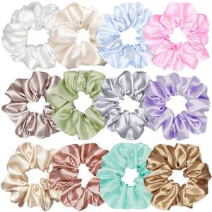 lot 28151 image: Sufermoe 9Pcs Satin Silk Hair Scrunchies, Assorted Light color, 4.5 Inch Hair Ties for Women Girls - Retail $8