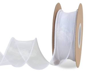 lot 28153 image: TONIFUL 1-12 Inch Wide White Wired Chiffon Ribbon Sheer Organza Ribbons for Crafts Floral Bouquets Wedding Car Party Decorations Valentines Day Gift Wrapping Bow Making Tree Wreaths Decoration - Retail $10