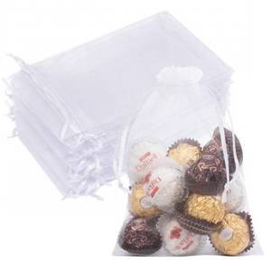 lot 28155 image: Crweety 50PCS White Organza Bags 5x7, Small Gift Bags Cute Mesh Drawstring Gift Pouches Sheer Clear Baggies for Jewelry Candy Sachet Soap Treats Graduation Wedding Birthday Party Favors Gifts - Retail $10