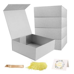 lot 28160 image: LumyHavver Gift Box 5 Pack 9.65x9.65x3.6 Inches with Magnetic Lid, Collapsible Box with Ribbon, Raffia Grass, Card, for Birthdays, Christmas, or Parties, Gift Packaging - Retail $33