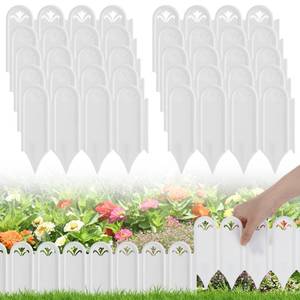 lot 28178 image: Connectable Garden Landscape Edging - 6.5ft Total Length No Need Digging Lawn Fence Border for Dividing Yard Flower Bed Areas, Included 10pcs 8.3 L x 5.9 H White Panels - Retail $18