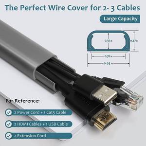 lot 28183 image: Cable Hider Raceway Kit, Wire Hiders for TV on Wall 68in, Paintable Cord Cover Channel, Cord Hider for Wall Mounted TV in Home Office, W0.95in X H0.47in, Grey - Retail $13