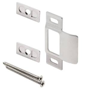 lot 28195 image: Prime-Line U 94865 2-34 in. x 2-18 in. Adjustable Strike, Three Piece, Satin Nickel (1 Set) - Retail $6