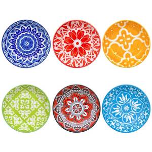 lot 28200 image: BLLREMIPSUR 6 PCS Ceramic Dipping Bowls, Bohemian Round Seasoning Dishes, Vinegar Spice Salad Soy Sushi Wasabi Saucer - Retail $13