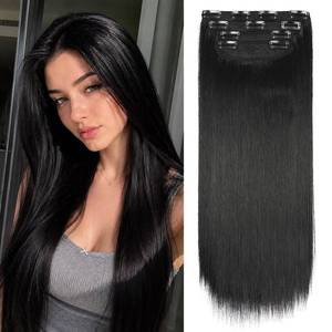 lot 28206 image: Black Hair Extensions Straight Clip in Hair Extensions Clip ins - Soft and Thick (20 Inches, 4Pcs, #1B) - Retail $10