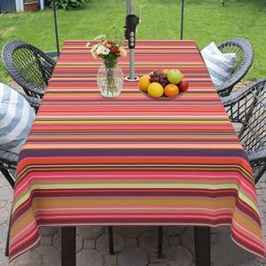 lot 28238 image: Miffrank Outdoor Tablecloth with Umbrella Hole and Zipper, Colorful Striped Table Cloth Rectangle 60x84 Inch Waterproof Fade Resistant Patio Table Cover for Spring Summer Garden Picnic Dinner - Retail $24