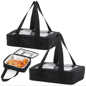lot 62242 image: Ziliny 2 Pcs Foil Pan Carrier with Lid, Oxford Cloth Foil Pan Holder with Handle for Hot or Cold Food, Fits 9 x 13 Baking Dish, Stackable Food Warmer Tote for Partiespicniccookouts - Retail $25