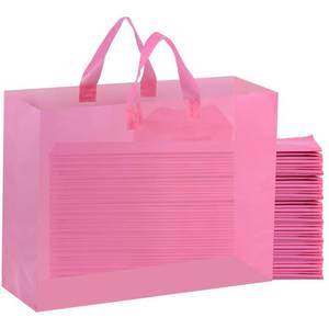 lot 62246 image: 100 pack Pink Gift Bags,Large Frosted Plastic Shopping Bags with Handles, Gift Wrap Totes for Small Business - Retail $38
