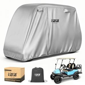 lot 62248 image: 10L0L Golf Cart Cover 2442 Passenger for Yamaha EZGO Club Car, Heavy Duty 420D Waterproof Windproof Durable Oxford Golf Cart Cover with 3 Zipper Doors for All-Weather Protection - Sliver - Retail $41