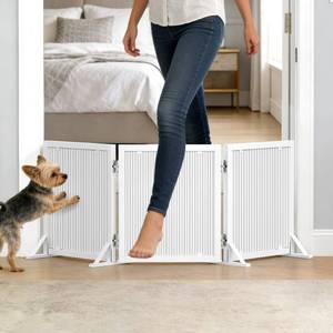 lot 62259 image: Cowhill Short Dog Gate 15.7Inch High, Free Standing Dog Gates for Doorways, Pet Gate Indoor for Small Medium Dogs, Foldable Freestanding Puppy Gate for Stairs Kitchen 3 & 4 Panel - Retail $76