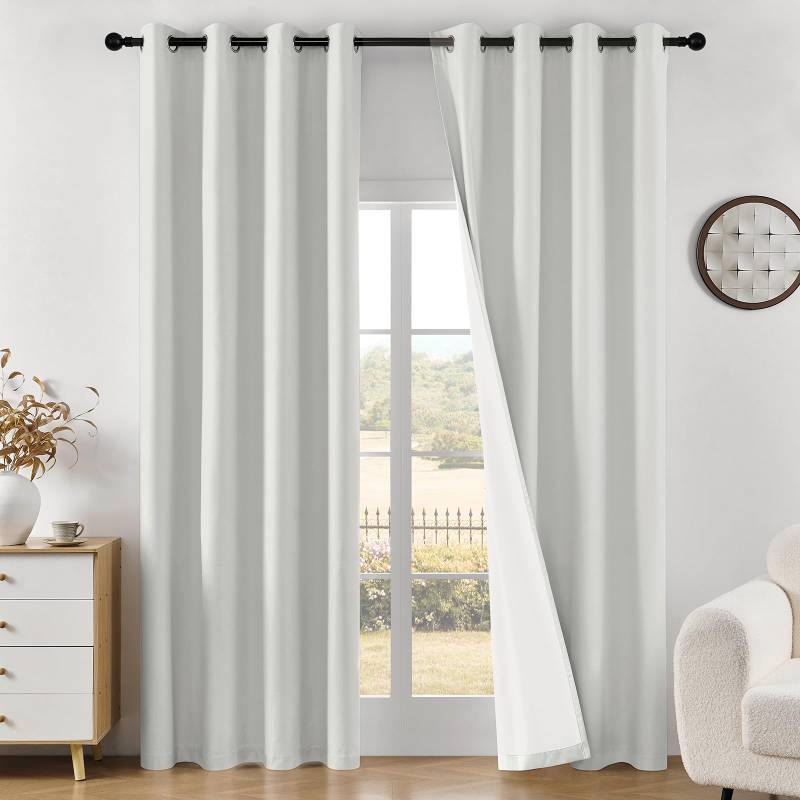 lot 24374 image: Joydeco White Blackout Curtains 90 Inches Long - 100% Blackout Living Room Curtain 2 Panels, Grommet Thermal Insulated Window Drapes for Bedroom (Pure White,52 Wx90 L) - Retail $45