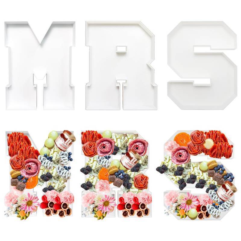 lot 24947 image: Valguri 10 Inch Plastic Fillable Letter for Charcuterie, Bridal Shower Party Table Centerpiece, Waterproof (MRS) - Retail $22