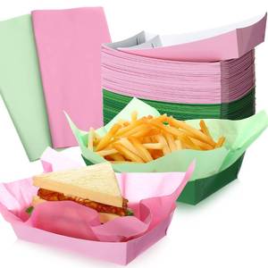 lot 18380 image: Blushtier 50 Pcs Green and Pink Party Decoration Pink and Green Food Trays Deli Paper Disposable Food Boats for Witch Easter Princess Themed Birthday Party Supplies, Serving 50 Guests
