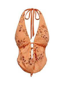 lot 18384 image: Verdusa Womens Cheetah Print Sequin Top Y2K Tie Back Corset Halter Going Out Crop Tops Orange Small - Retail $33