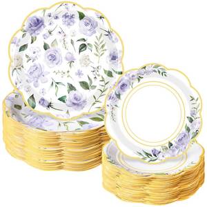 lot 18387 image: Mumufy 100 Pack Floral Paper Plates 9 & 7 Disposable Purple Wildflower Dessert Plate Floral Party Decoration Dinner Tableware for Wedding Birthday Baby Shower Bridal Garden Spring Tea Party Supplies - Retail $22
