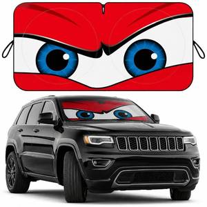 lot 18401 image: Car Windshield Sun Shade, Red Angry Eyes Car Sun Shade, Windshield Cover Universal Fits Mid-Large Sedan SUV Crossover Family Vehicle, UV Heat Protection - 63 x 31.5 - Retail $14