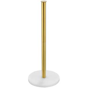 lot 18407 image: JQK Toilet Paper Storage Stand White Gold, 304 Stainless Steel Tissue Reserve Holder Dispenser for Bathroom, Brushed Gold, TPS180-WG - Retail $20