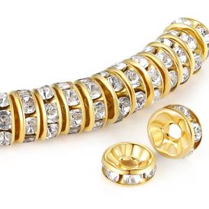 lot 18411 image: ZHIYUXI 200PCS Gold Spacer Beads for Jewelry Making 8mm Crystal Rhinestone Rondelle Gold Spacers Beads for Bracelets Necklaces - Retail $7