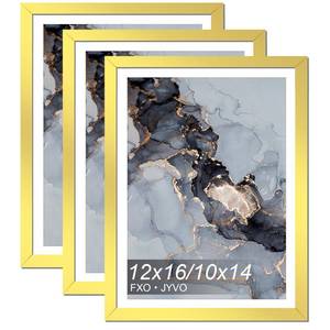 lot 18417 image: Fxojyvo Gold 12x16 Frame Set of 3, Display Picture 10 x 14 with Mat or 12 x 16 Without Mat, Wall Hanging Large Picture Frame for Diamond Art Painting 30cmx40cm - 3 Packs - Retail $25