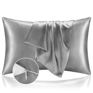 lot 18421 image: BEDELITE Satin Pillowcase with Zipper 2 Pack, Grey Pillow Cases Standard Size, Super Soft and Cooling Similar to Silk Pillow Cases, Gift for Women Men(20x26 Inches) - Retail $7