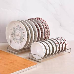 lot 18424 image: MINGFANITY Small Dish Drainer with Drainboard, Stainless Steel Bowl Drying Rack for Kitchen Counter Organizer Storage, Bowl and Saucer Storage Shelf, Chrome - Retail $16