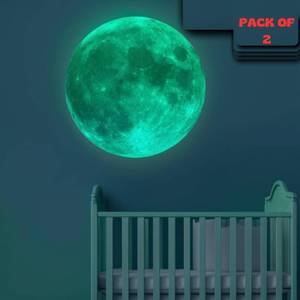 lot 18455 image: Glow in The Dark Moon Wall Stickers, 12 Inches, 2 Pack - Retail $9