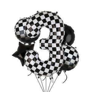 lot 18457 image: Checkered Number Balloon 2 Black and White Race Car Birthday Balloons Baby Hippie Smile Party Shower Boys 3rd Birthday Race Car Theme Party Decor Supplies 5 Pcs - Retail $8