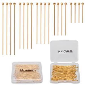 lot 18464 image: MICROAMOY 150pcs 18K Gold Filled Ball Pins Non Tarnish Craft Earring Bracelet Jewelry Making Accessories Supplies (30mm (1.18in), Gold-Ball Pin) - Retail $11
