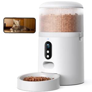 lot 19768 image: Automatic Cat Feeder with Camera, 3MP HD Video & Night Vision, 5G2.4G WiFi Smart Pet Feeder with APP Control, 2-Way Audio, Motion Alerts, Low Food Sensor, Timed Cat Feeder for Cats & Dogs, 4L - Retail $44