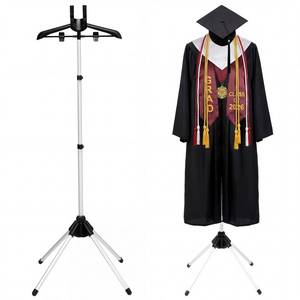 lot 19771 image: Bucherry Graduation Gown Display Stand Adjustable Garment Hanger for T Shirt Portable Hanging Metal Clothes Stand for Cap Clothing Jacket Coat Shirt Display (Rack,Silver and Black,32-63) - Retail $34