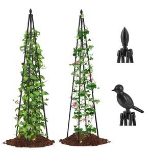 lot 19778 image: AlisisFores 2 Pack Garden Trellis for Climbing Plants Outdoor,63inch Tall Rustproof Metal Obelisk Trellis Support for Potted Vines Vegetable Plants Indoor Outdoor, Lightweight - Retail $28