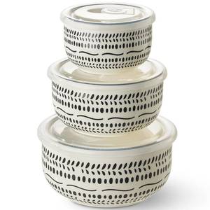 lot 19780 image: Metahom Ceramic Bowls with Lids Set of 3, Nesting Bowls for Food Storage, Meal Prep, Ceramic Bowls for Kitchen, Microwave & Dishwasher Safe, 291711 Oz