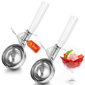 lot 19784 image: Reallnaive 2 Pcs Release Cookie Scoops Ice Cream Scooper with Trigger Release Portion Scoop Stainless Steel for Portion Control, Baking Food, Cookie Dough (5.3 oz,White) - Retail $15