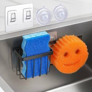 lot 19787 image: LANDNEOO Space Saving Sponge Holder for Kitchen Sink, Great for Scrub DaddyScrub Mommy Sponges, Rust-proof Sink Sponge Caddy Organizer for Dish Brush, Scrubber - with Suction Cups & Hooks, Black - Retail $10