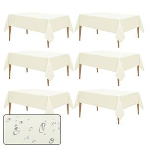 lot 19792 image: WIGENIUS 2 Pack Faux Linen Ivory Tablecloth Rectangle 60 x 84 Inches Waterproof Table Cloths Fit 4 FT Tables - Polyester Ivory Table Cloth for Wedding, Banquet & Party Events  Hemmed Edges - Retail $15
