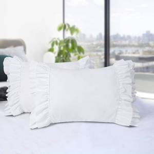 lot 19802 image: HIG Pack of 2 Farmhouse Ruffle Pillow Shams, Standard Size White French Country Style Vintage Pillowcases with Handcraft Ruffle, Boho Frilly Pillow Shams for Bedroom, Microfiber, 20 X 26 (Emory)