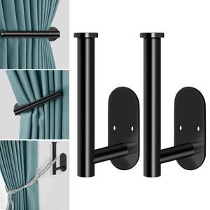 lot 19806 image: MGahyi Curtain Tiebacks, 2pcs Adhesive and Screw-in Curtain Holdbacks Curtain Holders for Wall Mounted Curtain Pull Backs, Black Adhesive Curtain Hooks for Drapes - Retail $8