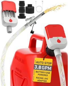 lot 25982 image: Auto-Stop Fuel Transfer Pump, Battery or USB Powered Electric Gas Pump, 3.2 Gallon per Min Portable Pump for Gas Can with 51 Hose & 4 Adapters for Gasoline, Diesel, No-Spill Refueling, Gift for Men - Retail $26