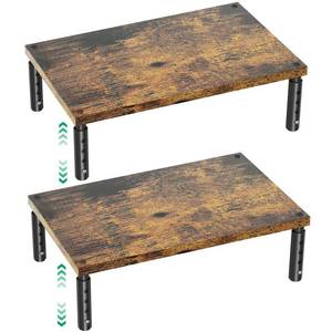 lot 25988 image: OPNICE Adjustable Monitor Stand Riser for Desk, Computer & Laptop Stand, Desk Organizers and Accessories, Office Desk Accessories & Workspace Organizer for Home Office, Brown Wood 2-Pack - Retail $23
