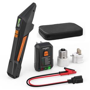 lot 25991 image: Focemta Circuit Breaker Finder and GFCI Outlet Tester - Digital Receiver with Color Screen & NCV Detection for Home Electrical Safety Including Carrying Case and Adapters 90-135V AC Circuits - FTCT02 - Retail $40