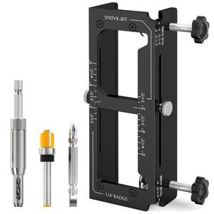 lot 25992 image: Door Hinge Jig, Door Hinge Router jig for Doors Only, Aluminum Alloy Door Hinge Template Mortise jig Kit for Router, Fits 2.5 to 5 Hinges, 14 Radius, 58 Radius, Square Corner Type, Not for Jamb - Retail $17